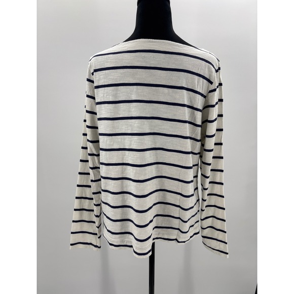 Old Navy L Tall Striped Long Sleeve Boat Neck Cotton Casual Shirt Top Women - Picture 3 of 7